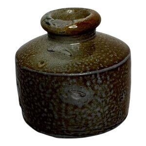 Antique 19th C Civil War Era Salt Glazed Stoneware Penny Inkwell Primtive 1.5"